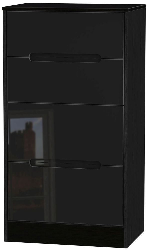 Monaco High Gloss Black 4 Drawer Deep Midi Chest CFS Furniture UK