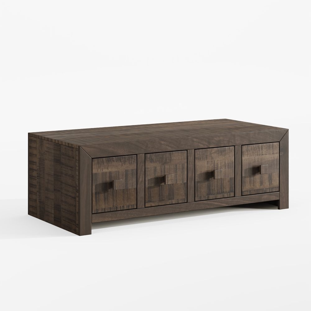Dakota Mango Wood Storage Coffee Table, Indian Dark Walnut Rustic